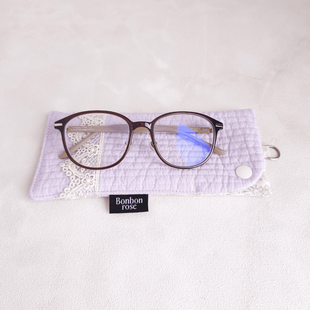 【母の日】軽くてやさしいヌビのメガネケース レース付き♡ スナップ開閉 マチなし イブル 韓国 丸洗い【送料無料】 | 2枚目