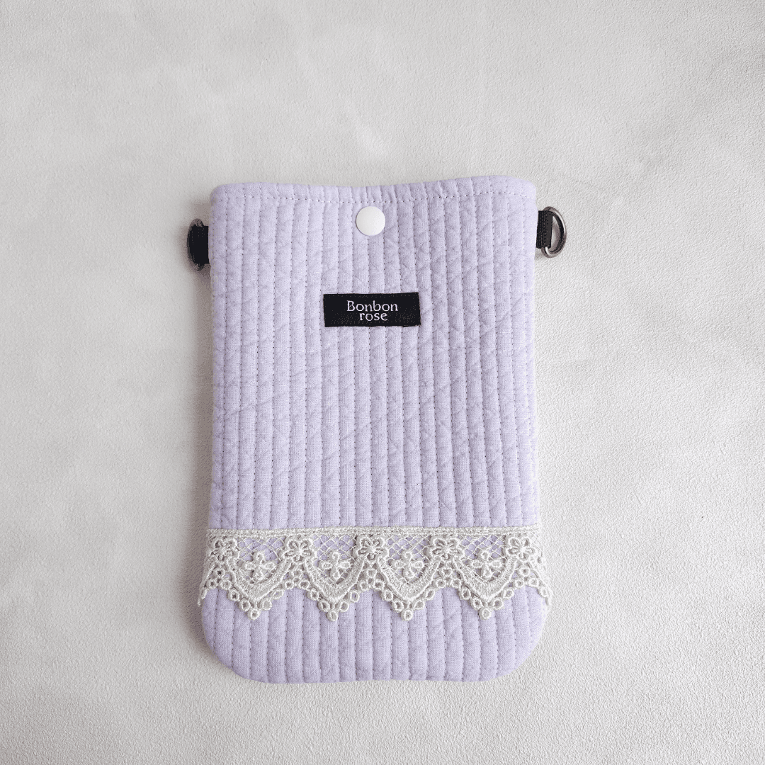 【母の日】上品レースのヌビスマホポーチ ショルダーベルト付き♡ スナップ開閉 マチなし イブル 韓国 丸洗い【送料無料】 | 3枚目