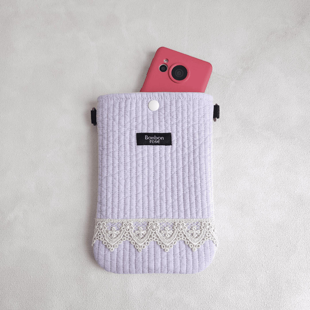 【母の日】上品レースのヌビスマホポーチ ショルダーベルト付き♡ スナップ開閉 マチなし イブル 韓国 丸洗い【送料無料】 | 7枚目