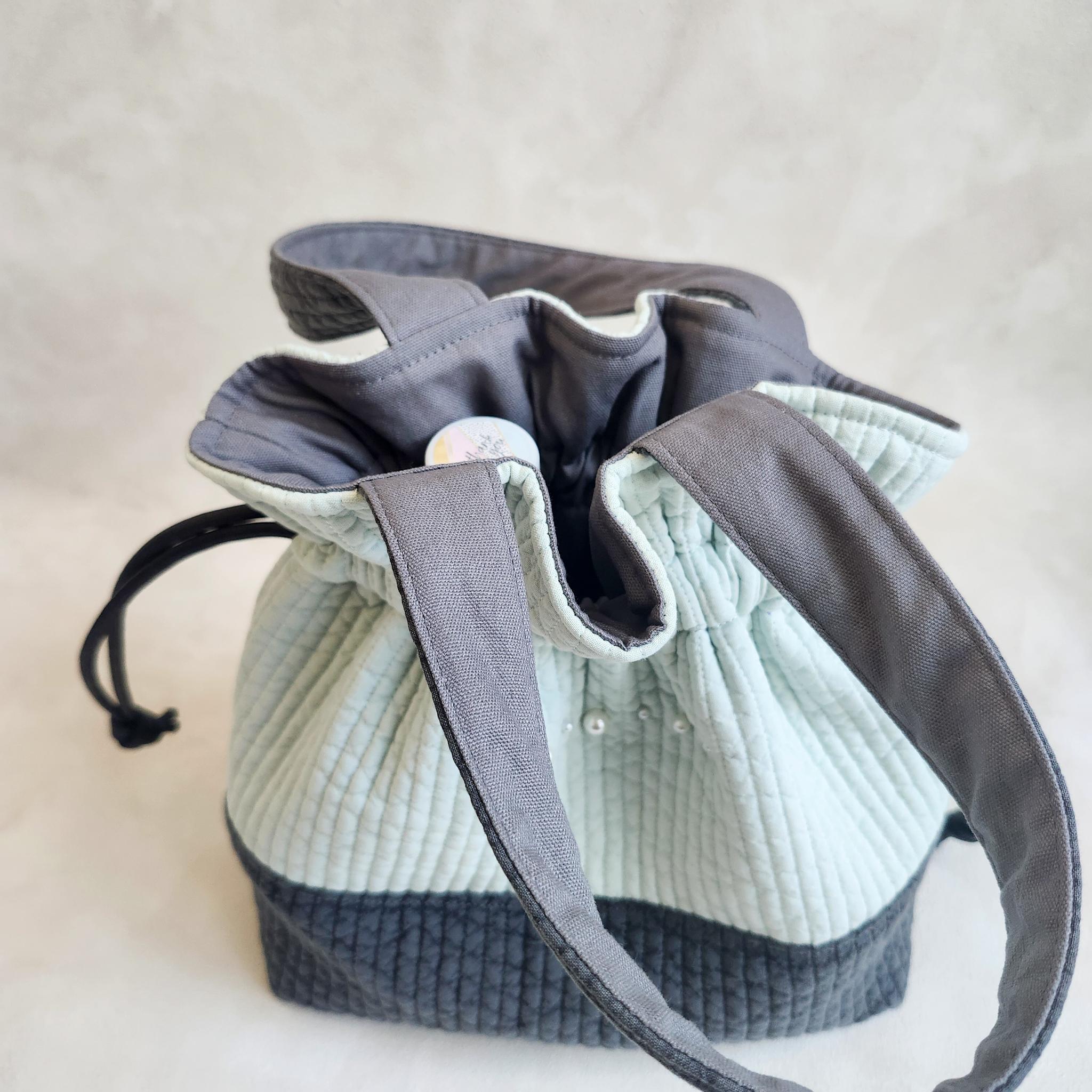 ふっくらヌビの巾着バッグ ♡ バイカラー ランチバッグ ハンドバッグ パール イニシャル刺繍 丸洗い 浴衣 韓国 | 15枚目