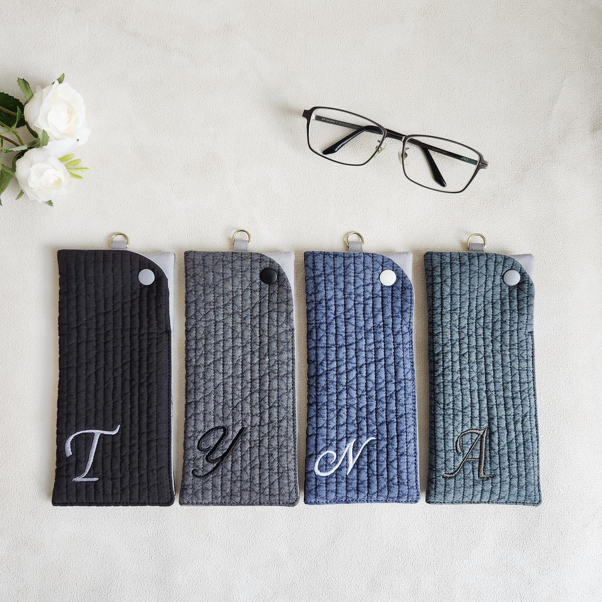 【父の日ギフト】イニシャル刺繍入りヌビメガネケース ♡ スナップ開閉 マチなし イブル 韓国 丸洗い【送料無料】
