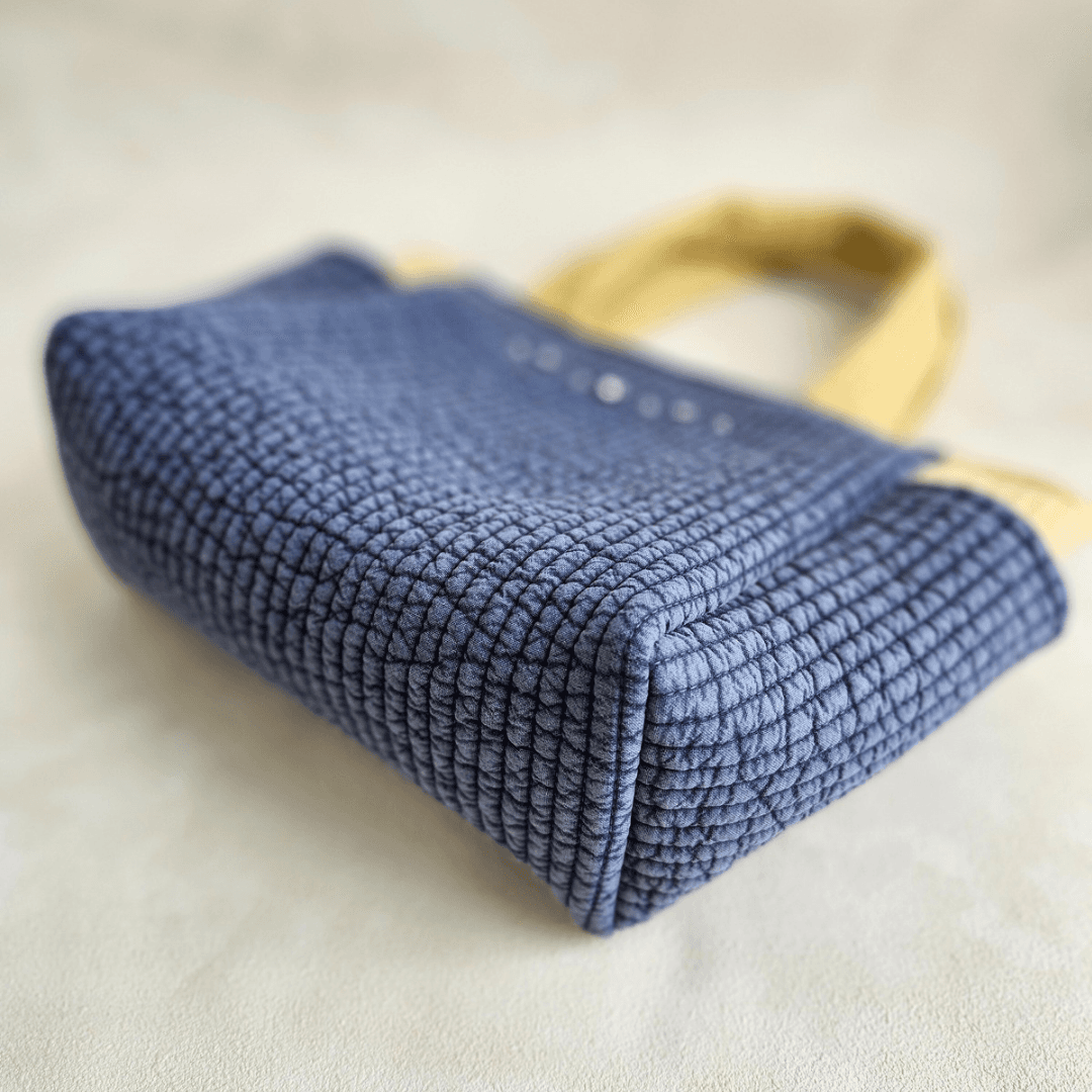 ゴッホ《星月夜》ヌビハンドバッグ ネイビー×マスタード サイドポケット付き♡ ヌビバッグ パール イニシャル刺繍 丸洗い | 10枚目
