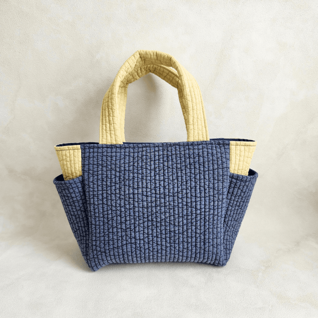 ゴッホ《星月夜》ヌビハンドバッグ ネイビー×マスタード サイドポケット付き♡ ヌビバッグ パール イニシャル刺繍 丸洗い | 8枚目