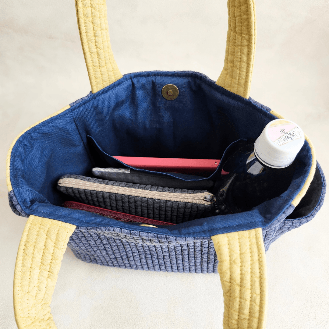 ゴッホ《星月夜》ヌビハンドバッグ ネイビー×マスタード サイドポケット付き♡ ヌビバッグ パール イニシャル刺繍 丸洗い | 9枚目